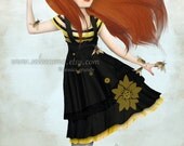 Redhead Girl with Bees Print "Swarm" Black and Yellow Wasps Fine Art 8.5x11 or 8x10 A4 Premium Hahnemuhle Giclee Print of Original Painting