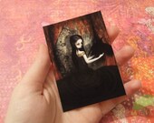 ACEO/ATC Mini Fine Art Print "Lenore" Artist Trading Card 2.5x3.5 - Lowbrow Artwork Edgar Allen Poe The Raven Woman Dark Gothic Lolita