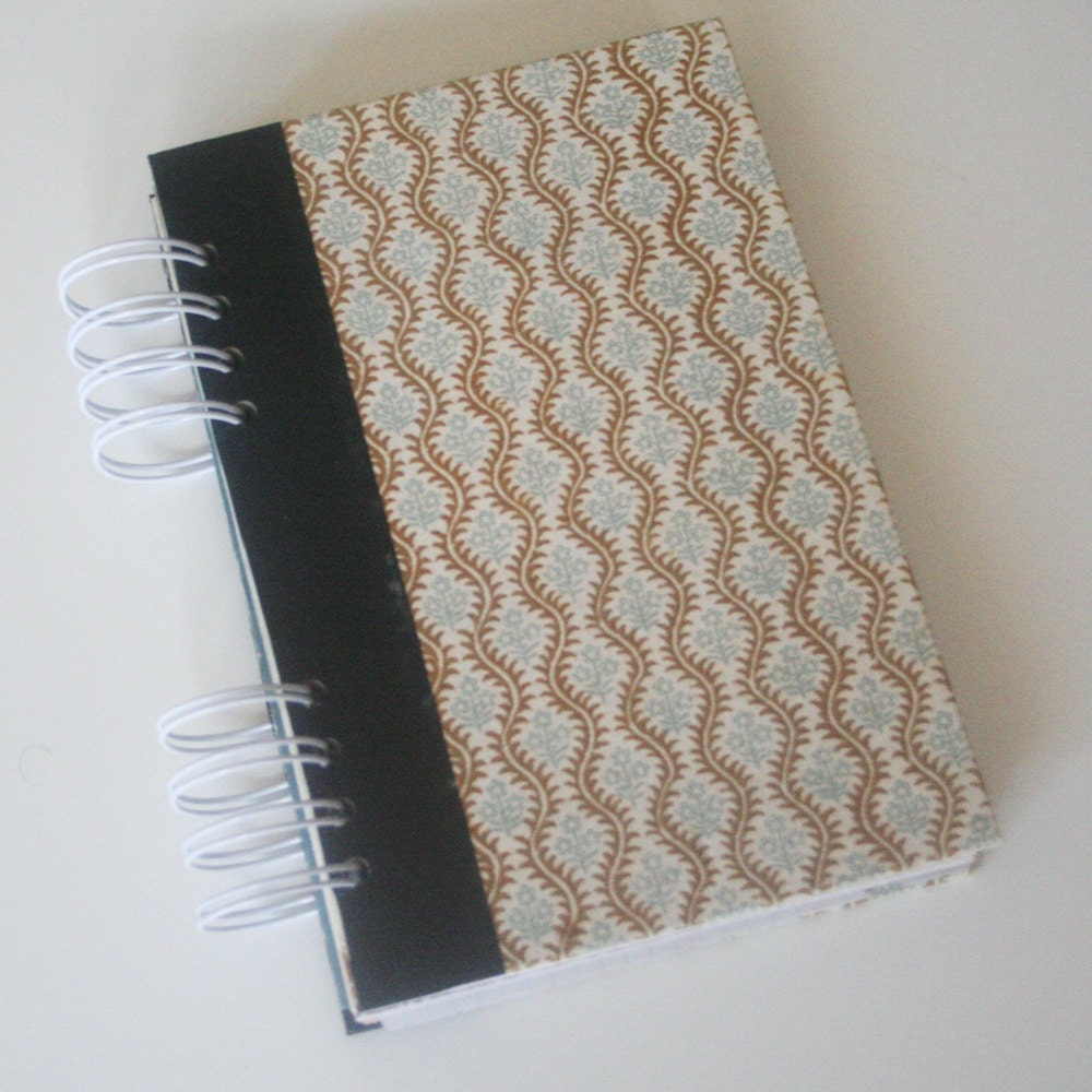 vintage upcycled spiral bound art journal, brown and blue