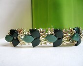 Thermoset Bracelet Green Moonglow Leaves & Gold Link 1960s