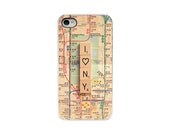 iphone 4 case, phone 4s case, cell phone accessory, iphone accessory, hard case / new york, scrabble tiles, subway map, travel