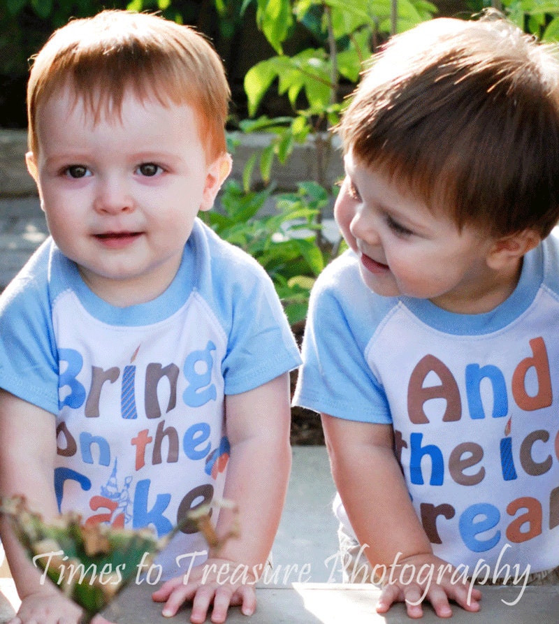 Twin Boys Birthday Shirts  Blue Raglan Sleeve Onesie by Mumsy Goose 1st Birthday Rompers