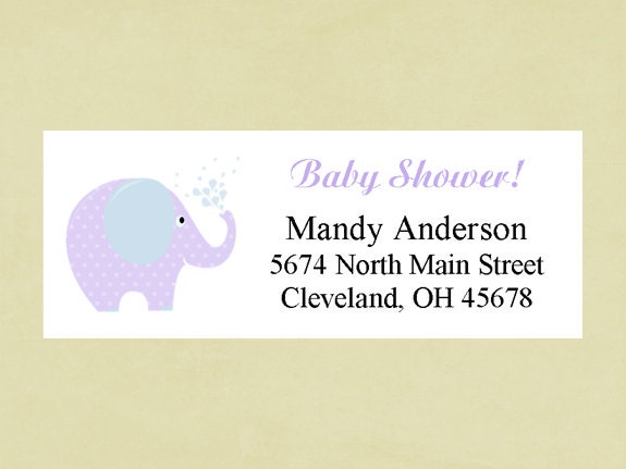 Return address labels, stickers, baby shower, rectangular--pastel elephant