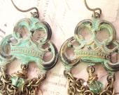 Garden Crowns - Crown Earrings, Brass Earrings, Patina Earrings, Chandelier Earrings