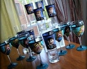 Bridal Party (7 glasses) Custom Hand Painted Wedding Glassware
