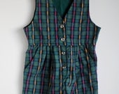 Vintage Little Girl Romper - Green TRIBAL Plaid (size 5)