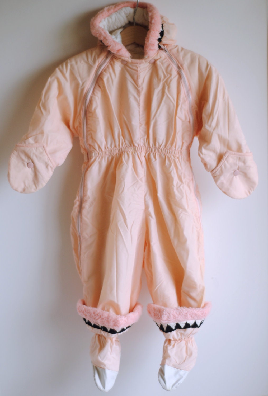 Vintage 1950's Toddler Girl Snowsuit - Pink with Black Triangles (2/3T)
