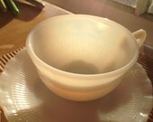 Vintage Four Cups and Saucers Translucent Milk Glass