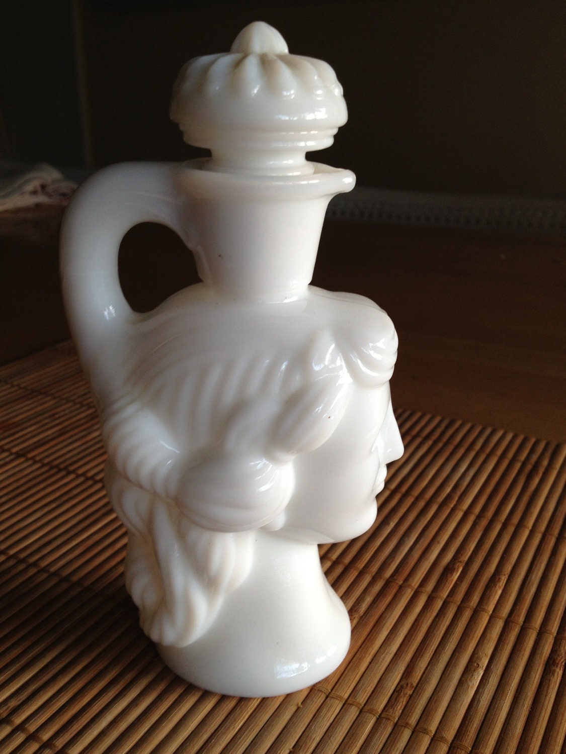 1970's Avon Grecian Head Pitcher White Milk Glass Decanter