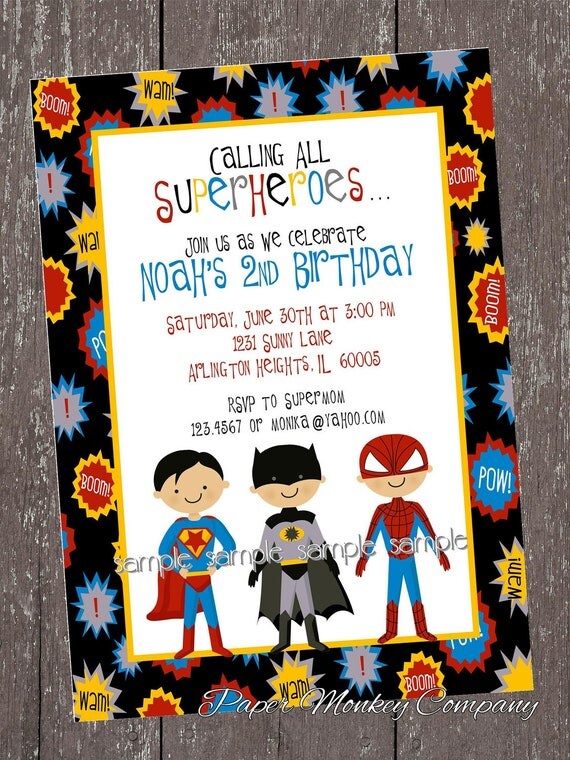 Superhero Birthday Invitations ... 1.00 each with envelope Il_570xn