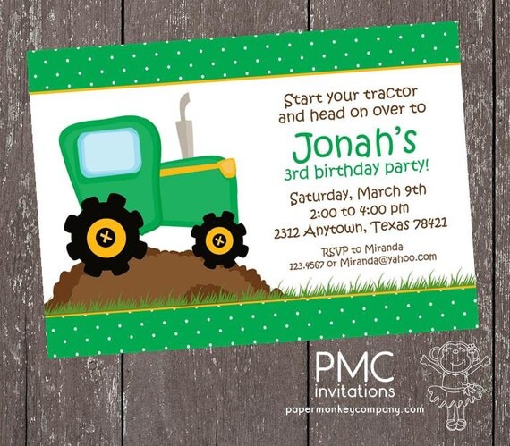 Tractor Birthday Invitations - 1.00 each with envelope Il_570xn