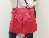 MAY Sale - Red Canvas Women Shoulder bag, Messenger, Tote, Everyday Purse, School bag, Handbag - Pleated Hoodie Bag