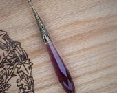 AMETHYST MOON Witch's Wand Divination Power Point Pendulum Necklace - Extra Long 3.75" Black Faceted Crystal, Bronze Filigree Cap, 30"