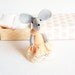 Peach coral pink  felt mouse miniature plush in matchbox bed