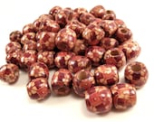 Flower and squares Wood beads - Brown floral pattern Wooden Drum round Beads 17x16mm - 45pcs wholesale (PB218)