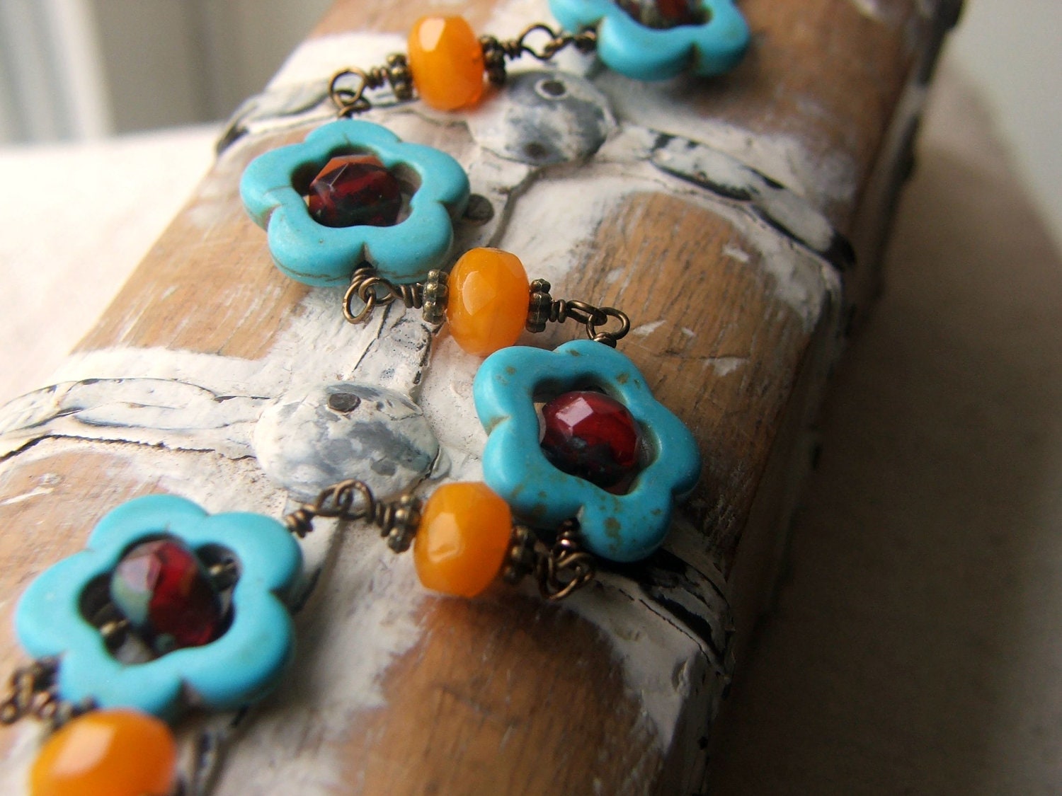 Colorful Bracelet, Bright Turquoise Flowers, Bright Fun Colors