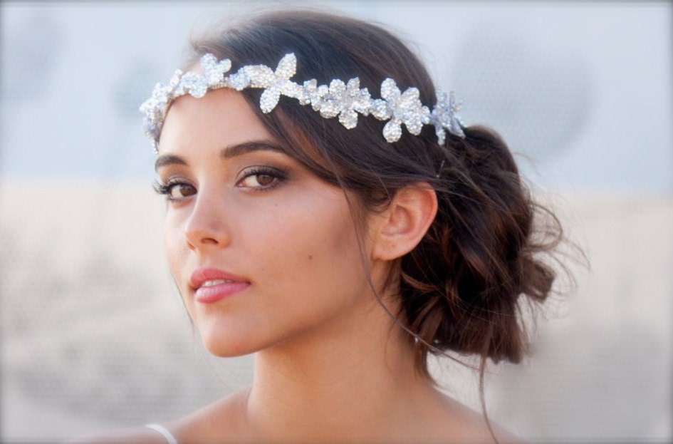 Crystal Bridal Floral Crown- (Seen here in Clear Crystal )