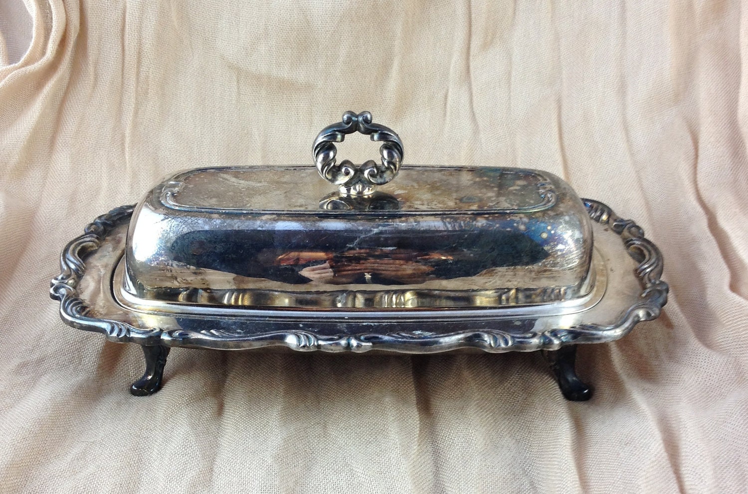 Ornate Silver Plated Vintage Butter Dish