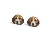 Cute Brown and White Beagle Dog Stud Earrings - A14E84