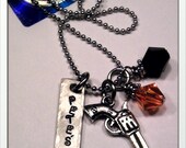JBK Petes Posse custom hand stamped necklace with crystals and pistol charm