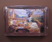 Italian Vineyard Table for Two Tuscan Landscape Painting Large Rectangle Glass Paperweight Home Decor