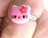 Pink Hello Kitty Ring -- cute handmade silver plated adjustable animal cat kitten cartoon kawaii jewellery