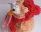Owl in a Beanie ornament -- cute Christmas tree decoration birds animals owls scarves scarf pink red orange cream tan crochet amigurumi