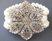 Bridal Jewelry Wedding Cuff Bracelet Pearl Wedding Jewelry Flower Bracelet Bridal Bracelet