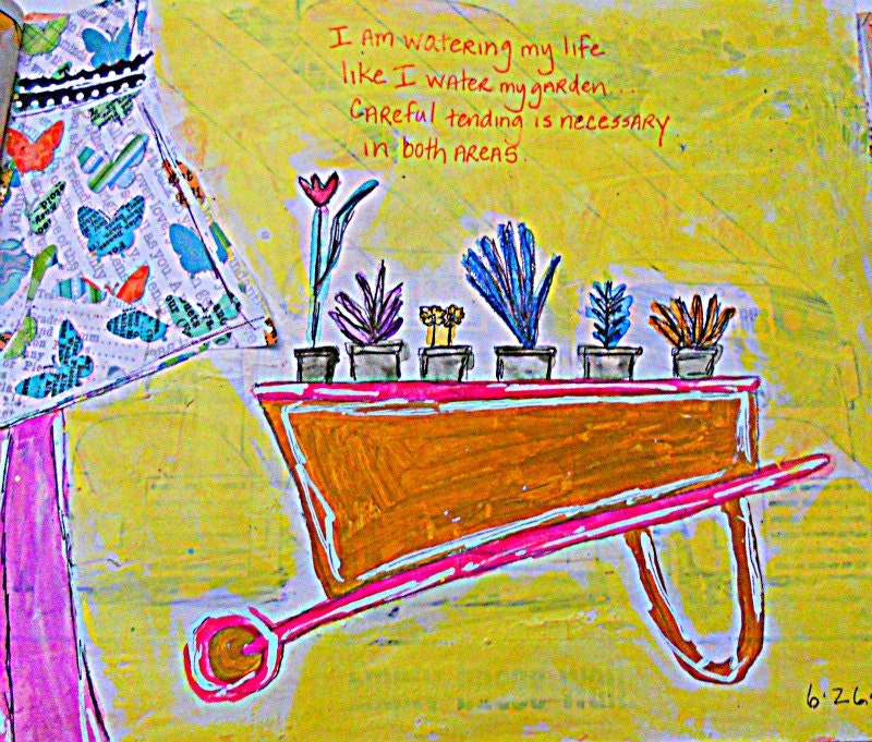 Mixed Media Original 7x9 Garden Girl Altered Book Friendship Soul Art Words