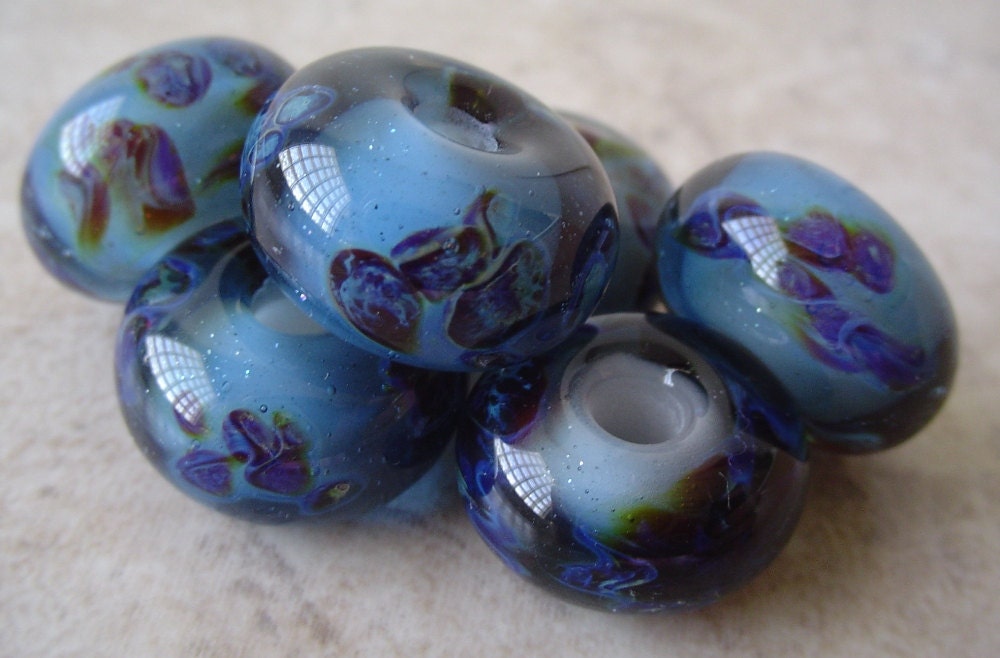 Borosilicate handmade lampwork beads BLUE SUEDE SHOES