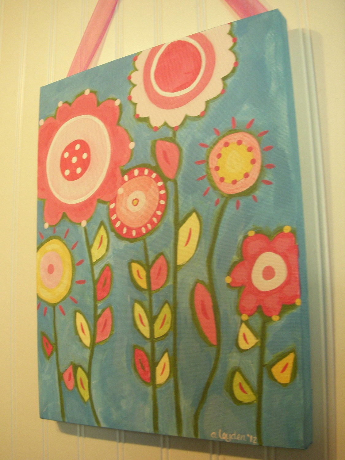 Baby nursery decor Children wall art Nursery art paintings Kids girls room decor Nursery 11 x 14 blue pink green bird "bloomin time"