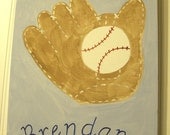 boys kids room decor..baby nursery wall art..original canvas painting..painted artwork..11 x 14 PERSONALIZED baseball mitt glove "play ball"