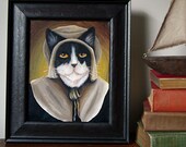 Pilgrim Cat Art, Puritan Cat in Colonial Dress, FRAMED Original Acrylic Canvas Painting