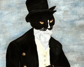 Tuxedo Cat Art, Mr Darcy Cat Gentleman Wearing Coat and Top Hat 8x10 Art Print