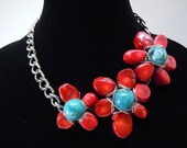 CLEARANCE, Wire Wrapped Flowers, Turquoise and Coral by Debbie Renee, OOAK, WAS 73.00