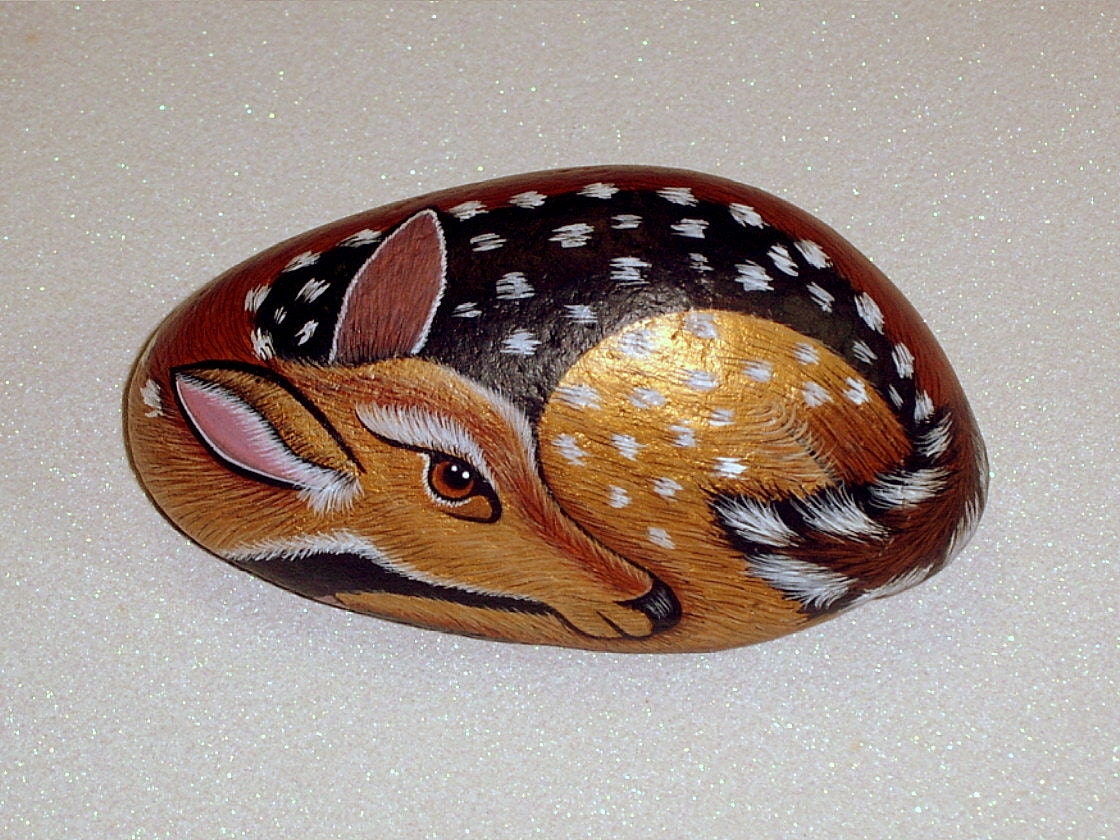 Whitetail, fawn, deer, doe, garden decor, Fathers Day gift, donate rescue, rustic cabin decor, woodland wildlife, hand painted rocks
