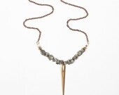 Pyrite and Brass Spike Necklace on a Copper Cable Chain