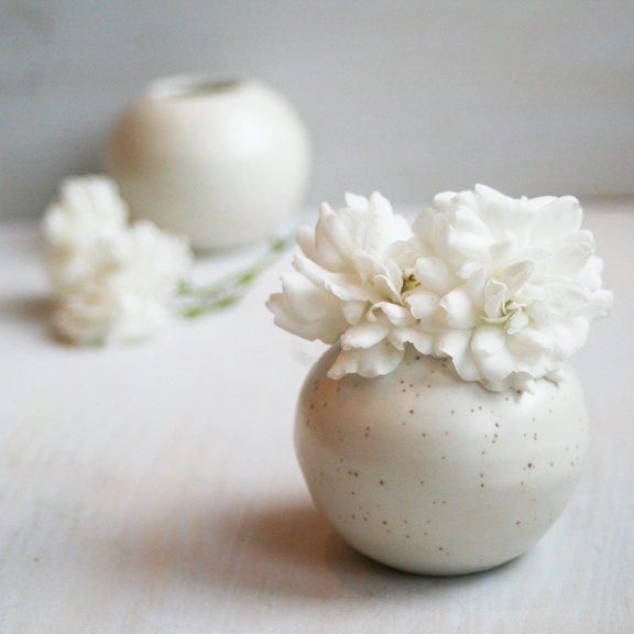 White Vases - Pair of Simple White Ceramic Specked Vases - Handmade Small Stoneware Vases - White Pottery