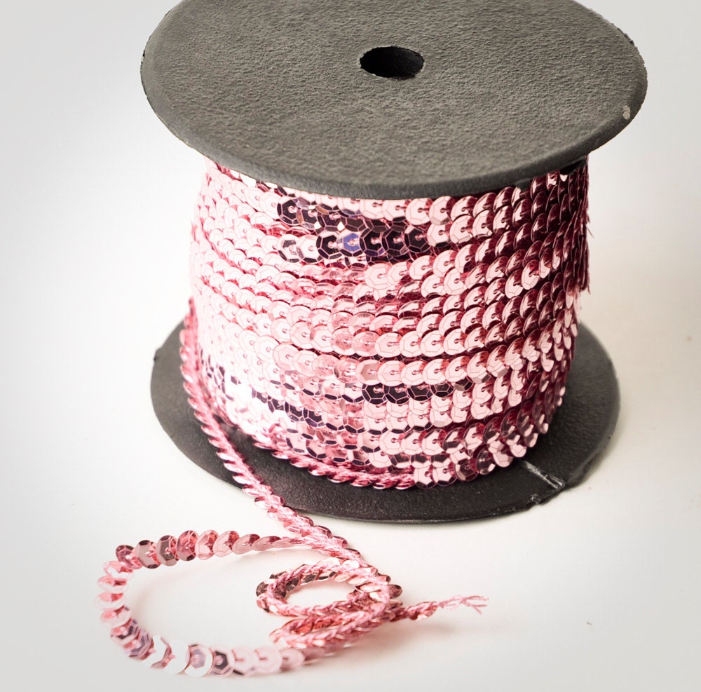 80 yard full spool, Light Pink Single Strand Sequin Trim