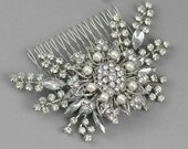 Wedding comb. Vintage style crystal pearl wedding comb, vintage pearl comb, wedding hair, bridal crystal comb , hair accessory - Style 275