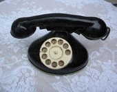 vintage toy telephone metal tin black telephone child telephone with bell