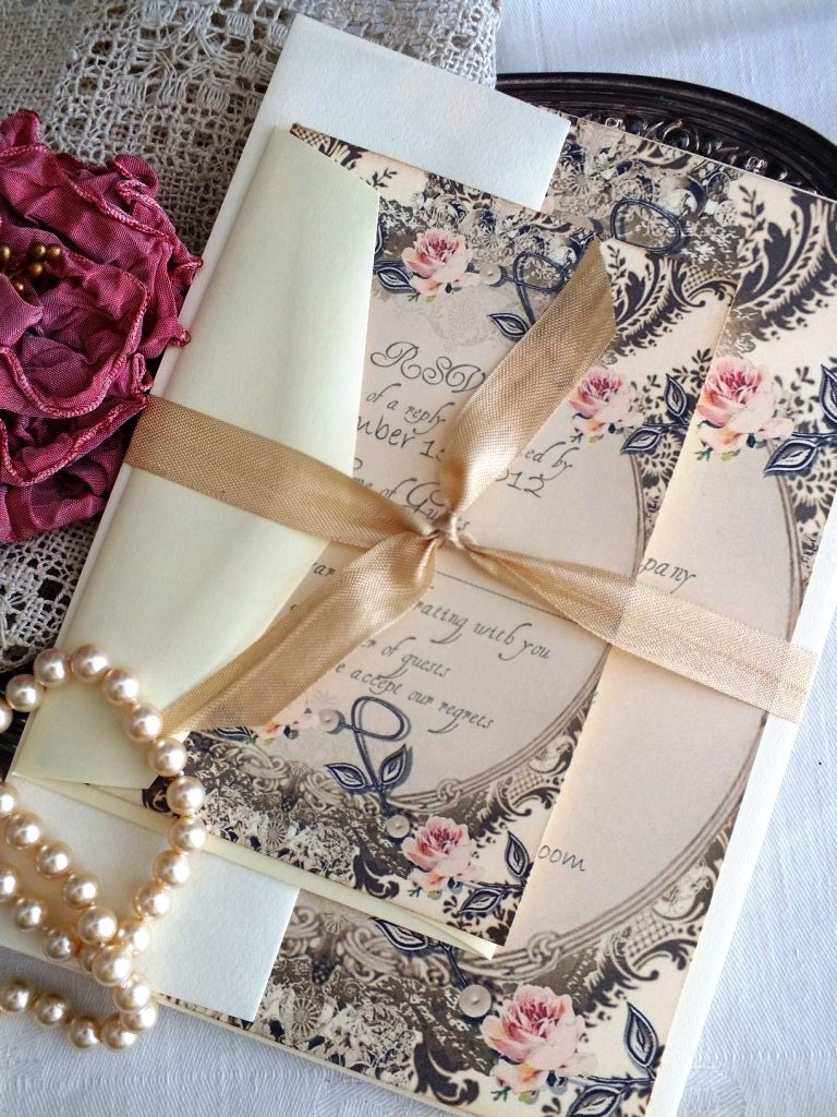 Romantic Vintage Wedding Invitation Suite SAMPLE by avintageobsession on etsy - AVintageObsession