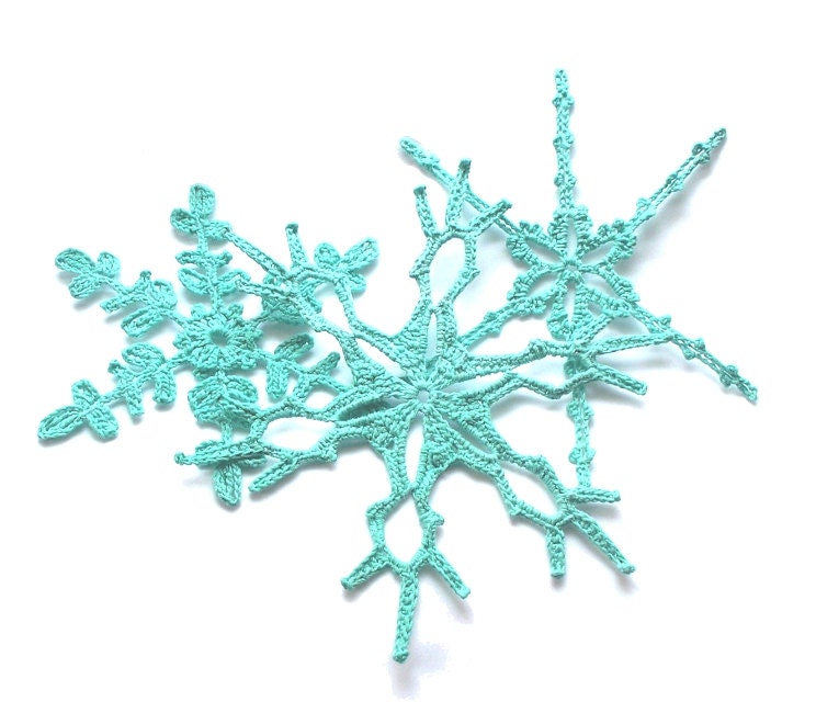 Crochet Snowflakes in Light Teal Set of 3 - KnellyBean