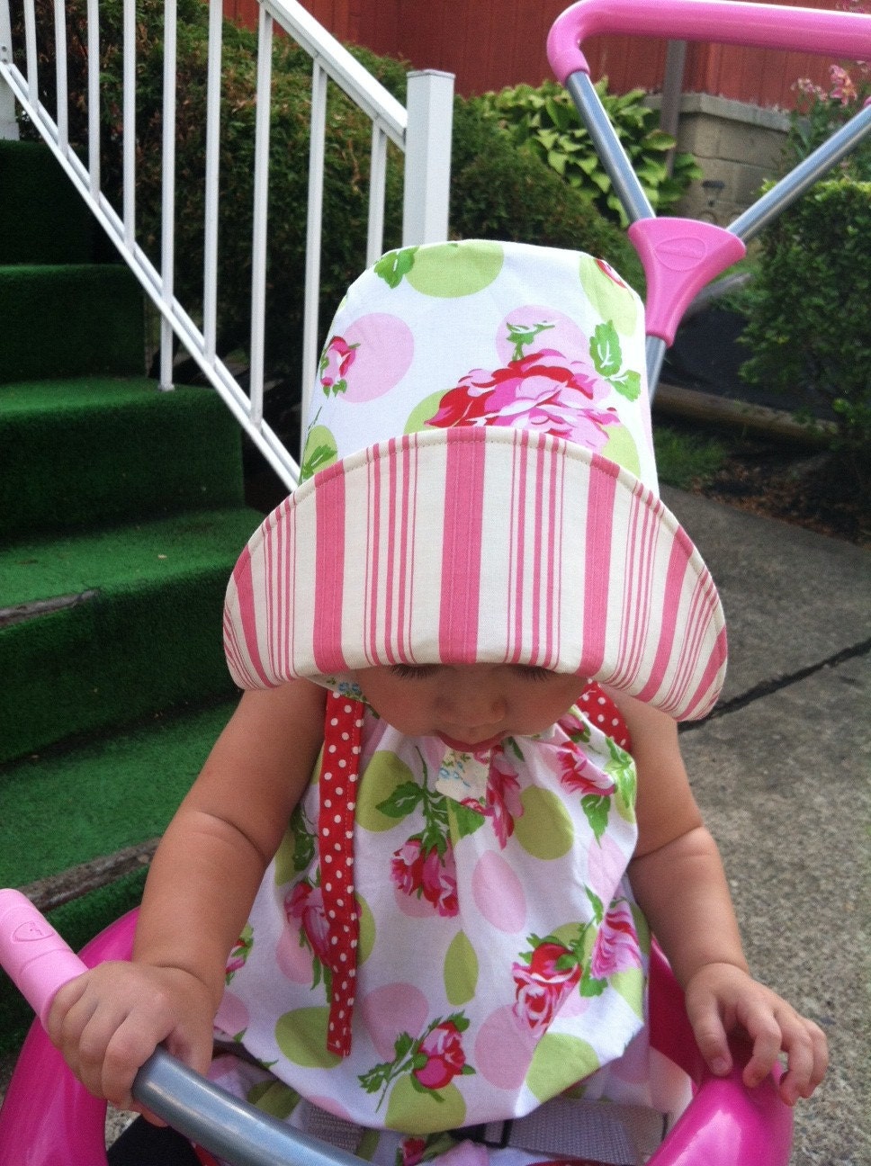 TEA ROSE, a brand new style in 3 fabrics, it's your favorite ORIGINAL seamless brim bonnet-totally reversible as always, by Bella Sol Bebe