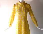 1960s mod flower print yellow sheer crepe dress - Mad Men Megan chic - 34 bust size 2/4 - summer wedding chic - butter yellow print