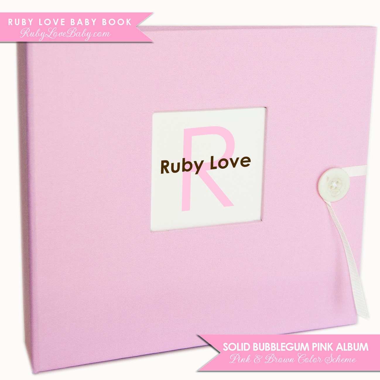 GIRL Modern Baby Memory Book . Bubble Gum Pink Organic Cotton Album