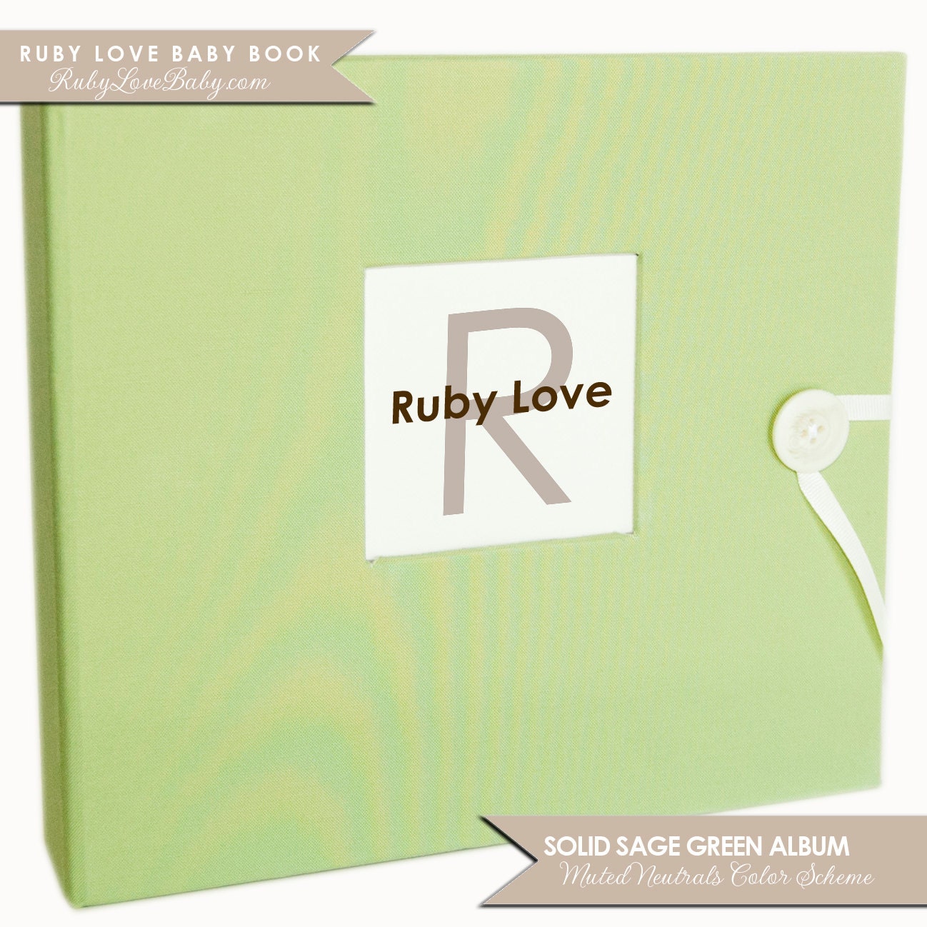Baby Memory Book . Solid Sage Green.. Baby Album for Baby's First Year . Modern Green/Neutral Color Scheme