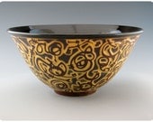 Porcelain Bowl With Etched Calligraphic Design Black Interior