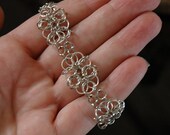 Chainmaille Celtic Flower Bracelet, Silver Plated, Five Large Flowers, Dangly