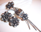 Large Vintage Sterling Silver Flower Cluster  Brooch Pin